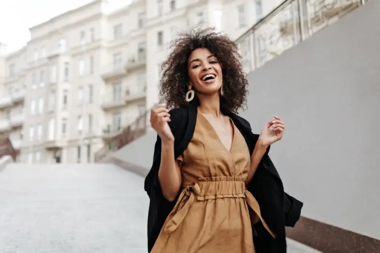 young women walking with a bright smile